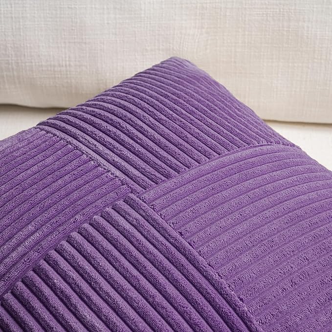 Fancy Homi 2 Packs Purple Long Lumbar Decorative Throw Pillow Covers 12x24 Inch for Living Room Couch Bed, Farmhouse Boho Home Decor, Soft Striped Corduroy Rectangle Accent Cushion Case 30x60 cm
