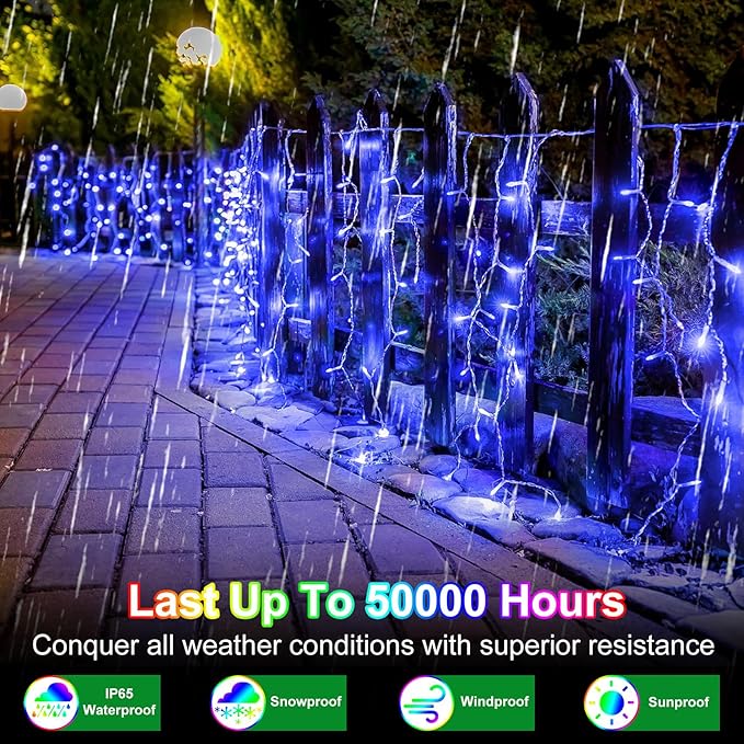 792 LED Christma Lights with 176 Drops, 82ft Outdoor Hanging lights with 8 Modes & Timer Memory, Outsite Waterproof Curtain String Lights for Front House Fence Tree Holiday Decorations Decor Blue