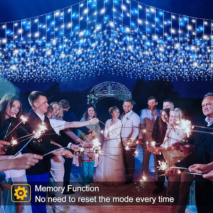 66ft Blue and White Christmas Lights, 640 LED Icicle Lights for Outside House Clear Wire Connectable Twinkle Lights with 8 Modes Timer Waterproof for Window Party Tree Holiday Patio Yard Home Decor