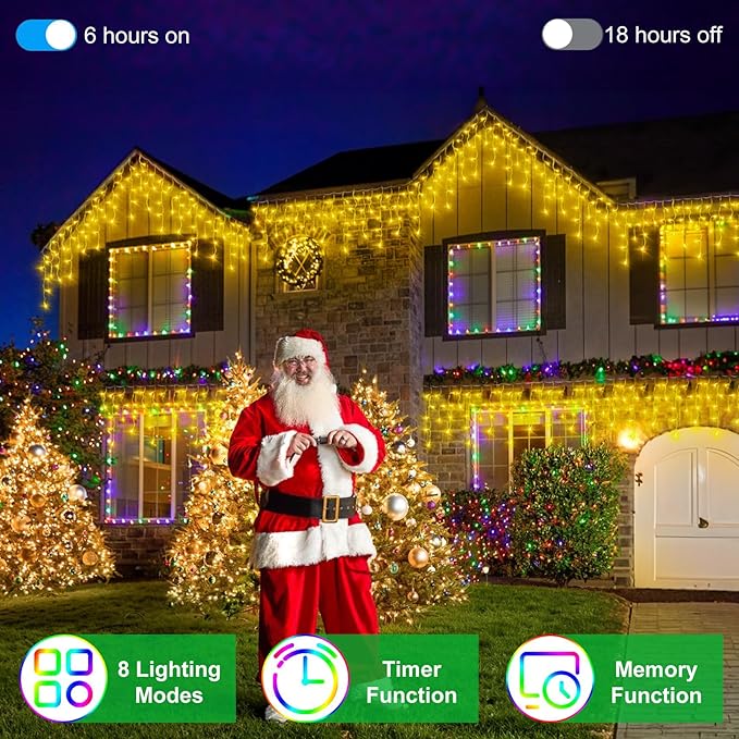 792 LED Christma Lights with 176 Drops, 82ft Outdoor Hanging lights with 8 Modes & Timer Memory, Outsite Waterproof Curtain String Lights for Front House Fence Tree Holiday Decorations Warm White