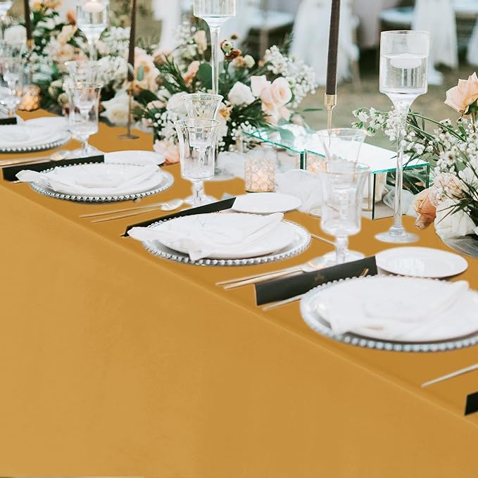 Fitable 6 Pack Gold Rectangle Table Clothes - 70 x 108 Inch - Wrinkle and Stain Resistant Fabric Tablecloths, Washable Polyester Table Covers for Wedding Party Banquet Formal Events Fall Thanksgiving