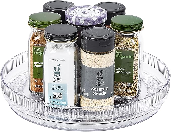 FreshKeeper Plastic Lazy Susan Organizer, Clear Pantry Shallow Lazy Susan Turntable for Cabinet and Kitchen 9’’