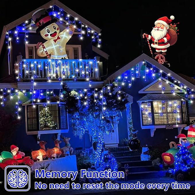 800 LED Icicle Lights Blue and White