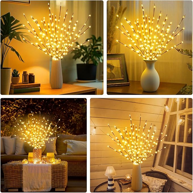 DK177 2 Pack Led Branch Light Battery Operated Lighted Branch Vase Filler Willow Tree Artificial Little Twig Power Brown 30 Inch 20 LED for Home Romantic Decoration, Warm White