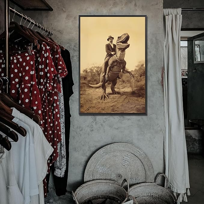 Goth Decor Antiqued Wicca Art Poster Dark Academy Dinosaur And Cowboy Canvas Wall Art Horror Posters Spooky Indoor Art Family Bedroom Office Space Decor 24X36inch Aluminum Framed