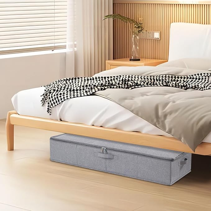 Underbed Storage Box, 23.6 x 11.8 x 5.9 Inch Clothes Organizer With Sturdy Structure and Reinforced Handles for Blanket, Sheets, Pillows, Towels, Shoes, Grey, 1 Pack