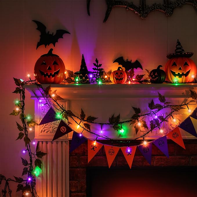 TW SHINE Purple Orange and Green Halloween Lights, 20FT 100 Count Incandescent Mini String Lights, Waterproof Halloween Decorations for Outdoor Indoor Patio Home Party Garden Yard Decor