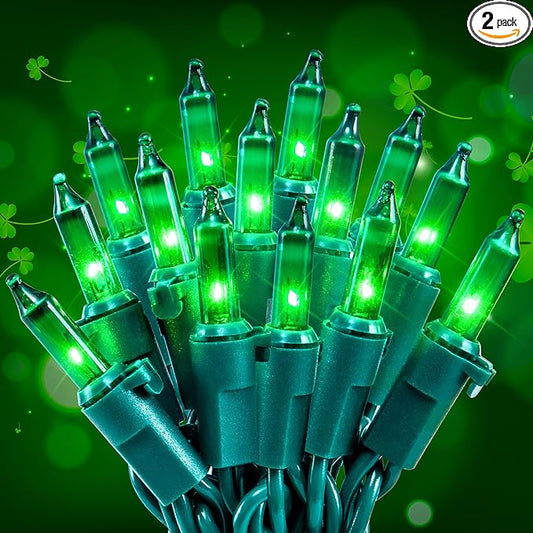 Hopolon Green Christmas Lights,50 Count 2PACK Green Wire 13 Feet Incandescent Mini Christmas Lights Plug in for Outdoor Indoor Halloween Tree Wedding Holiday Lighting Decor(2pcs Green)