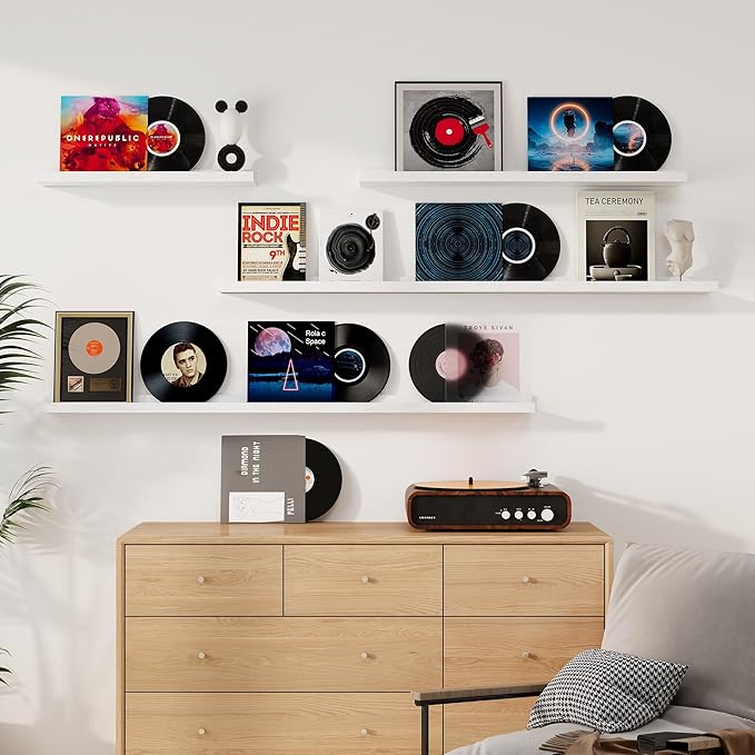 Floating Picture Ledge Shelves 55 Inch Solid Oak Wood Set of 2, Rustic Wall Storage Shelves with Lip, Kids Bookshelf, Photo & Picture Ledge Shelves for Bedroom, Living Room, Kitchen