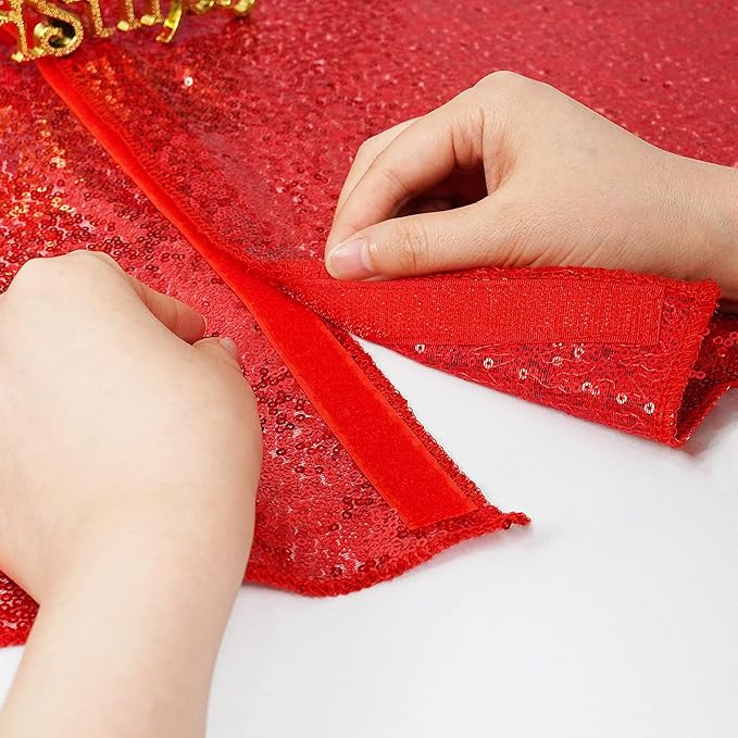 Eternal Beauty Christmas Tree Skirt, 50 Inch Red Sequin Tree Skirt Small Xmas Tree Skirt for Christmas Tree Decorations