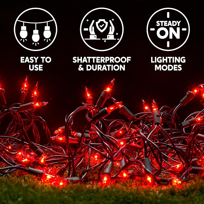 Joiedomi Red Christmas String Lights,100 Count 21.4FT Christmas Fairy Tree Lights Plug in for Indoor Outdoor Valentine's Day Xmas Decorations Patio Holiday Theme Party Yard House,Green Wire
