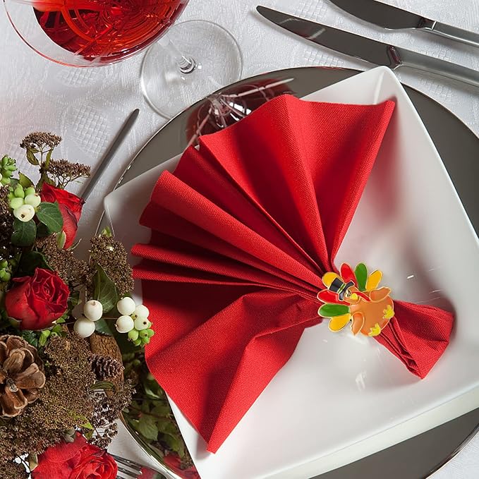 Halatool 12 PCS Thanksgiving Day Turkey Napkin Ring Funny Metal Festival Napkin Holders for Dinner Table Party Decoration