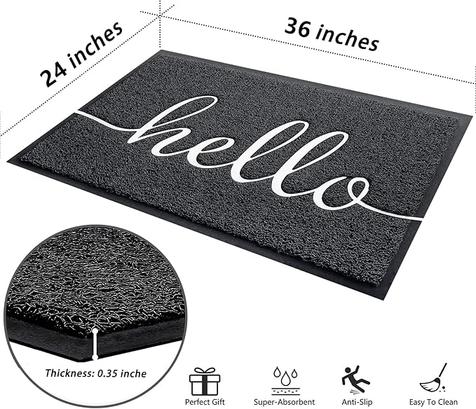 Door Mat, Durable Welcome Mat Low Profile Floor Mat Front Doormat Non Slip Mats Entrance Rectangular Easy to Clean Doormat, for Entryway, Patio, High Traffic Areas (36"x24",Black)