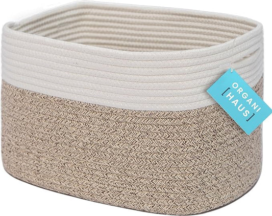 OrganiHaus Woven Storage Baskets for Organizing, Cotton Rope Storage Baskets for Shelves, Soft Bathroom Bins for Organizing, Decorative Cute Nursery Bins for Toys, Organizer Basket for Towels - Brown