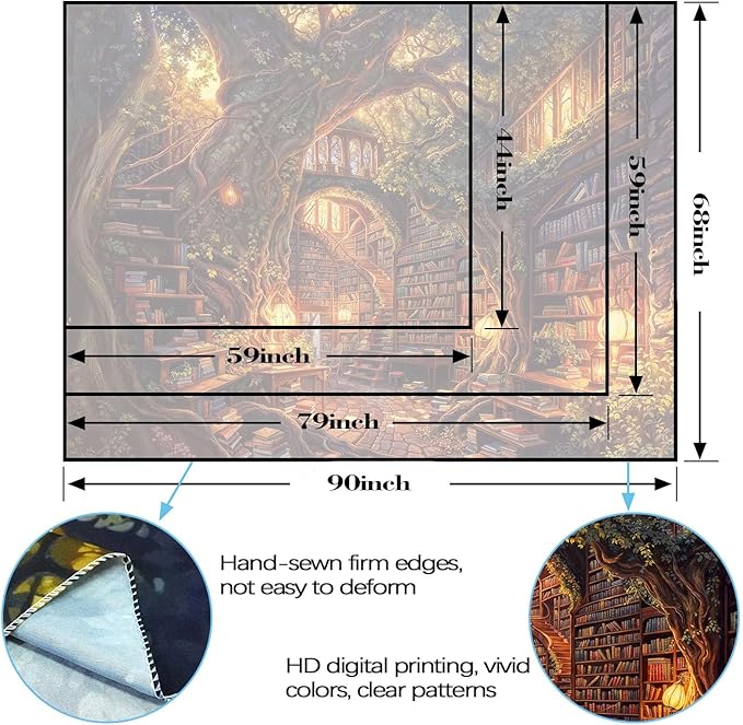 Accnicc Forest Library Tapestry Tree Bookshelf Tapestries Wall Hanging Vintage Fantasy Fairy Treehouse Book Extra Large Tapestry for Bedroom Living Room Dorm Classroom 90 x 68 inch