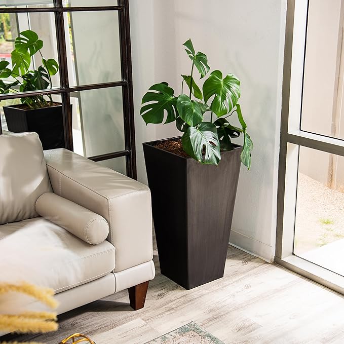 XBrand Modern 28-Inch Square Planter, Modern Tapered Planter Perfect for Indoor & Outdoor, Patio Décor, Set of 2