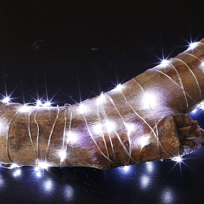 4 x Fairy Lights Battery Operated, Silver Wire Chains 8 Mode 5M 50 LEDs Timer String Lights with Remote Control for Bedroom Christmas Party Wedding Decoration