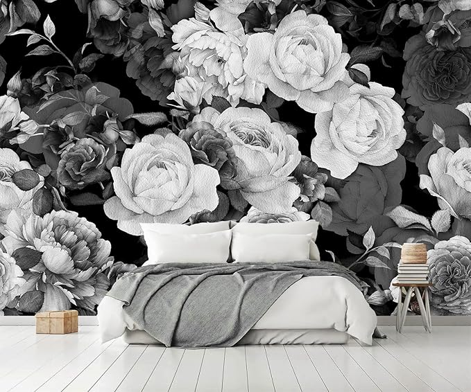 AFZEVEB-Dark Peony Wallpaper Watercolor Rose Wall murals for Bedroom 159"x107" (Not Peel and Stick)