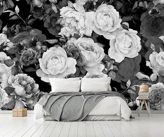 AFZEVEB-Dark Peony Wallpaper Watercolor Rose Wall murals for Bedroom 136"x96" (Not Peel and Stick)