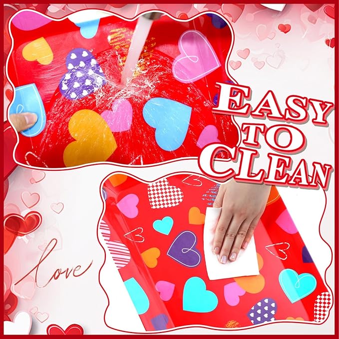 gisgfim 2Pcs Valentine Serving Trays 16.1 X 11.1 Inch Large Melamine Pink Red Heart Trays Platters with Handles Sweet Love Food Trays for Snacks Birthday Wedding Engagement Party Decorations