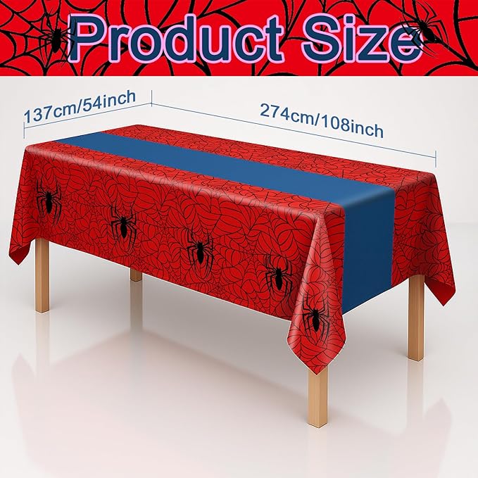 6-Pack Spider Theme Tablecloths - 54x108 Inch Disposable Plastic Table Covers for Birthday & Halloween Parties, Red & Blue Web Design Decorations for Little Ones, Adults, Indoor/Outdoor Event