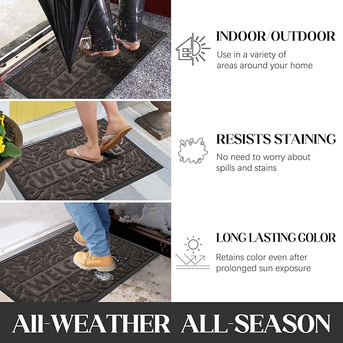 Yimobra Welcome Mat Outdoor, 36x24 Waterproof Door Mat Outside Entrance, All-Weather Non Slip Front Door Mat, Low-Profile Entryway Mat Indoor, Porch and Patio, Brown