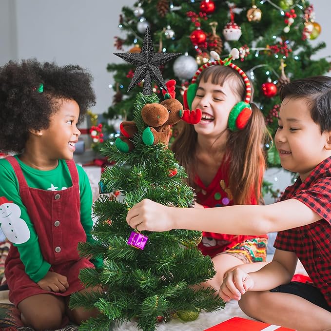 1PCS Christmas Star Tree Topper, 4" Black Christmas Tree Topper Decorations, 3D Glitter Shatterproof Mini Bethlehem Star Tree Decor, Waterproof Christmas Tree Topper for Holiday Indoor Ornament