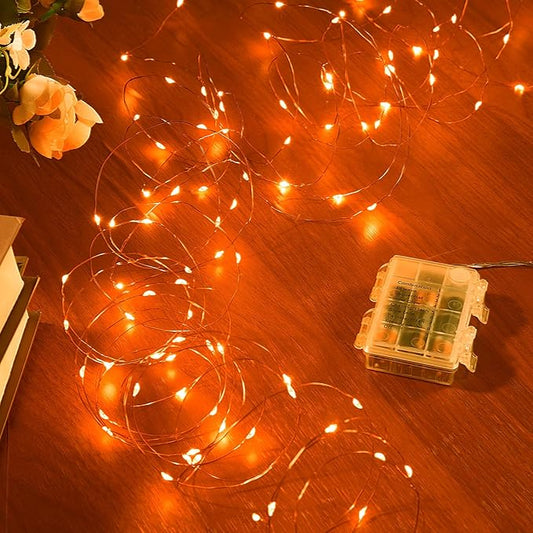 1 Pack 32.8 Ft. Battery Operated Outdoor String Lights with Remote & Timer, LED Orange Fairy Lights, Waterproof Twinkle Lights for Bedroom, Dorm, Mason Jar, Wedding, Party, Christmas