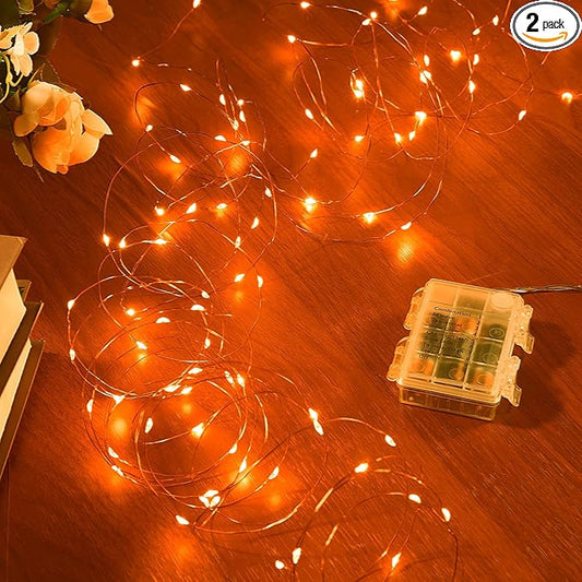 2 Pack 32.8 Ft. Battery Operated Outdoor String Lights with Remote & Timer, LED Orange Fairy Lights, Waterproof Twinkle Lights for Bedroom, Dorm, Mason Jar, Wedding, Party, Christmas