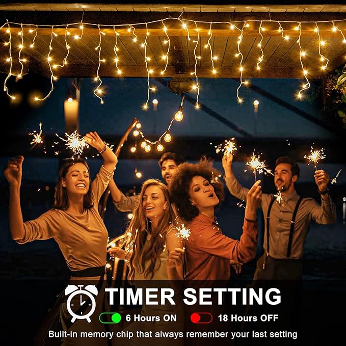 Icicle Lights for Outside, 33FT 400 LED Icicle Christmas Lights Outdoor, Waterproof & 8 Modes & Timer, Plug in Twinkle String Light for Indoor Patio Party Wedding Xmas Holiday Decorations, Warm White