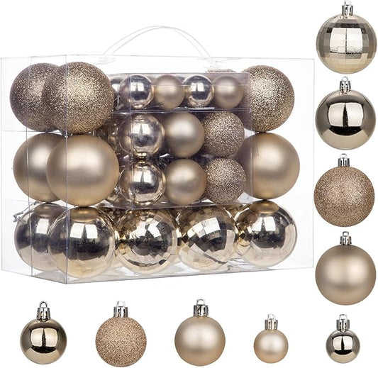50pcs Champagne Christmas Ball Ornaments Set Shatterproof Christmas Ball for Xmas Tree Xmas Ornaments Balls with Hanging Loop for Xmas Wedding Holiday Party Wreath Home Decor