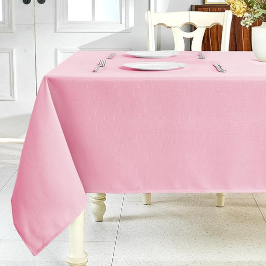 IVAPUPU Textured Linen Table Cloth for Rectangle Tables - Pink Tablecloths Rectangular Waterproof Wrinkle Free Wipeable Dining Table Cover for Spring Wedding Birthday Kitchen Decor, 52 x 70 Inch