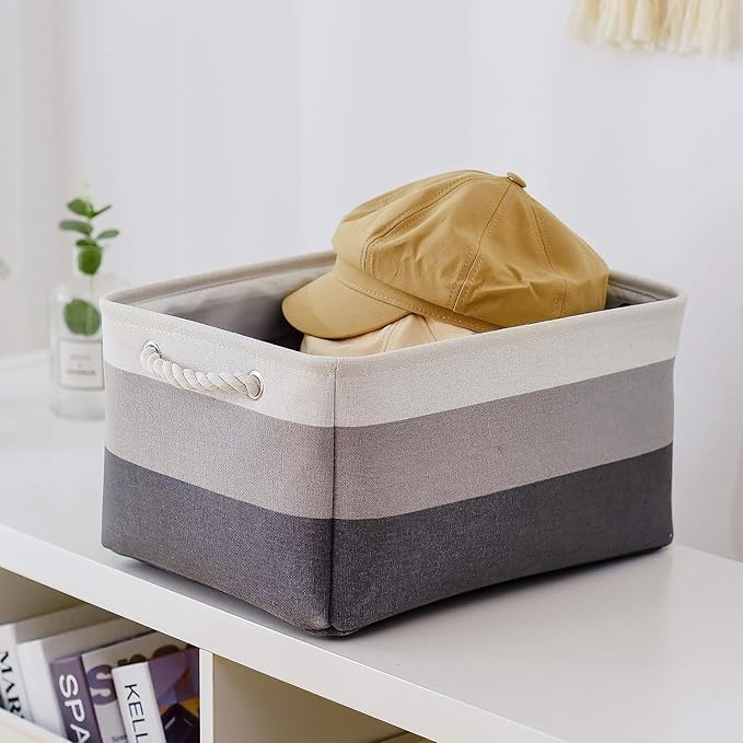 TcaFmac Storage Basket for Organizing - Large 4 Pack 16x12x8 inch Fabric Storage Bins for Shelves, Collapsible Storage Cubes for Closet Cloth Toy Gift Kids (Gradient Gray)
