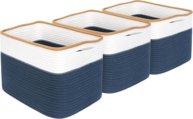 MINTWOOD Design 3-Pack Storage Baskets for Shelves, Playroom and Classroom Storage Basket, Book Basket, Decorative Storage Cube Bins, Woven Closet Organizers, Pantry and Shoe Organizer, Prussian Blue
