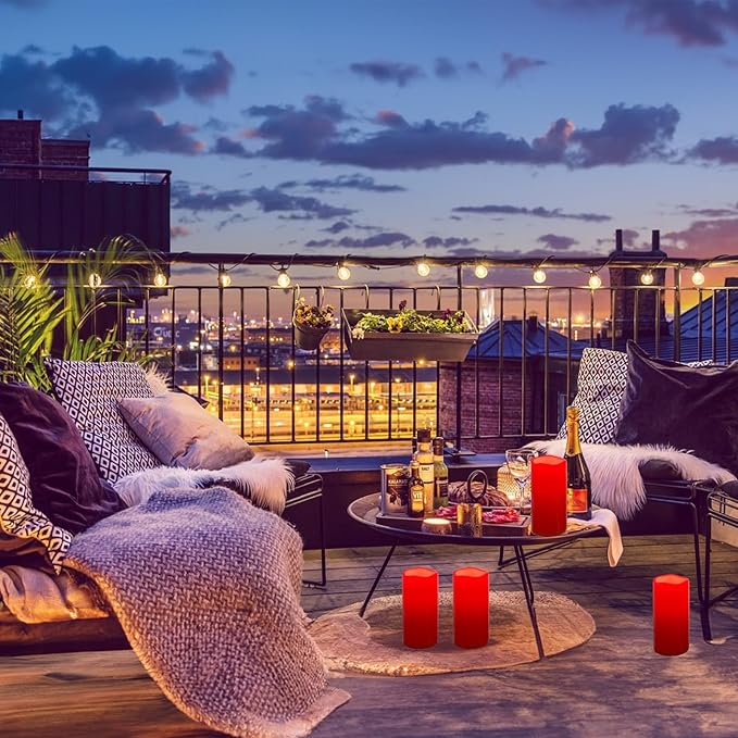 NURADA 8" x 4" Large Outdoor Flameless Candles - Waterproof LED Pillar Flickering Candle Battery Operated with Timer Remote Control for Patio Porch Christmas Decor - 2 Pack Red