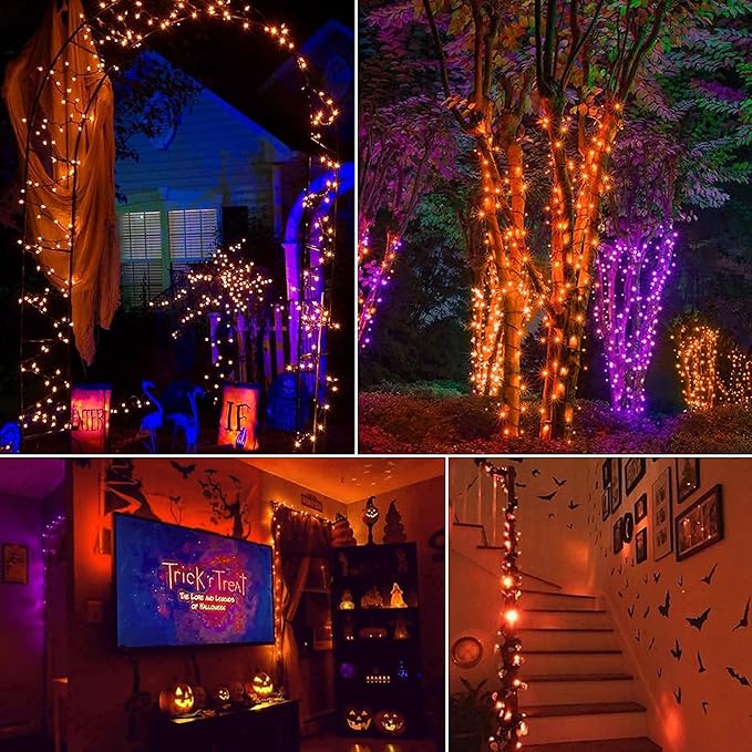Halloween Orange String Lights Decorations，2 Pack 17.8 Feet 50 LED Battery Operated Mini String Lights with 8 Modes Waterproof for Outdoor Indoor Patio Xmas Tree Holiday Party Christmas Show
