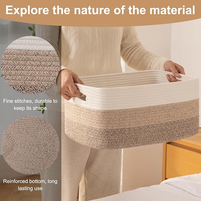 Large Storage Basket for Organizing, Woven Rope Basket for Shelves, Closet Organizer Bins for Clothes, Blanket, Toys, Baby Nursery Storage, 17.7" x 13" x 7.87", 2 Packs Gradient Yellow