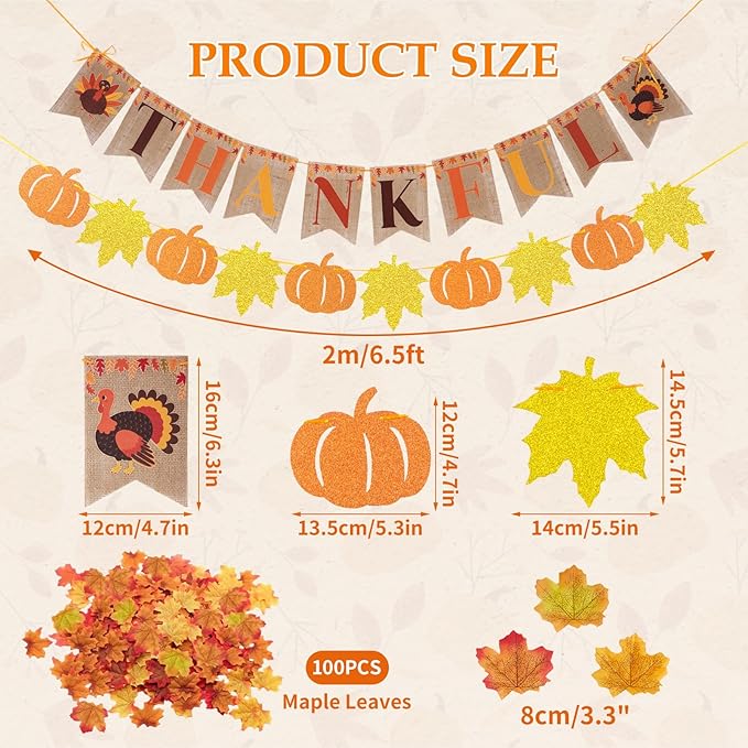 Fall Party Decorations, with Pre-strung Thankful Burlap Banner and Maple Leaf Confetti for Autumn Thanksgiving Home Decorations