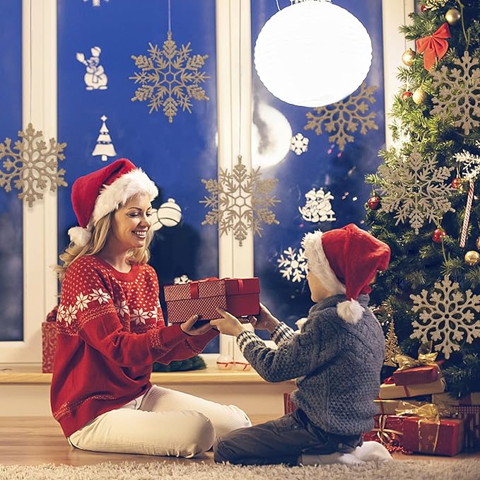 6pcs Large Champagne Gold Snowflakes Ornaments 12” Big Plastic Glitter Snowflake for Winter Indoor Outdoor Christmas Tree Window Room Decorations Giant Craft Snowflakes