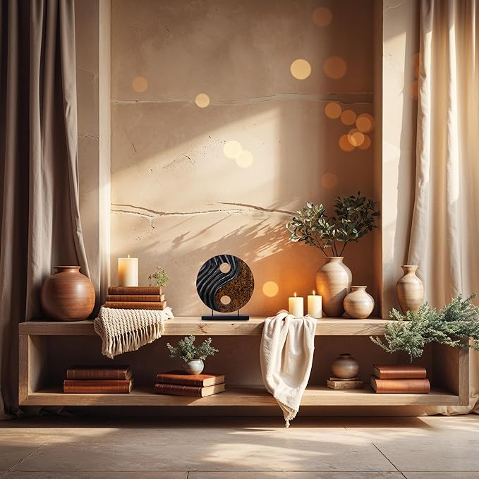 Decozen Handcrafted Solid Wood Yin Yang Sculpture Ideal for Home, Mantel, Fireplace, and Foyer Decor - Valentines Day Gifts