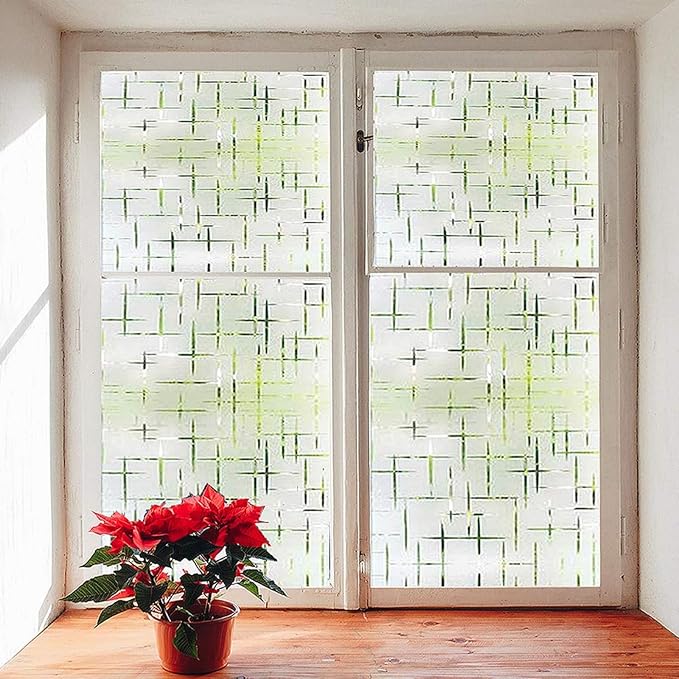 Finnez Frosted Window Film Non-Adhesive, Frosting Privacy Film for Glass Windows, Self Static-Cling Decorative Window Cling for Home Office UV Protection Cross Pattern 45.2 x 78.7 inches
