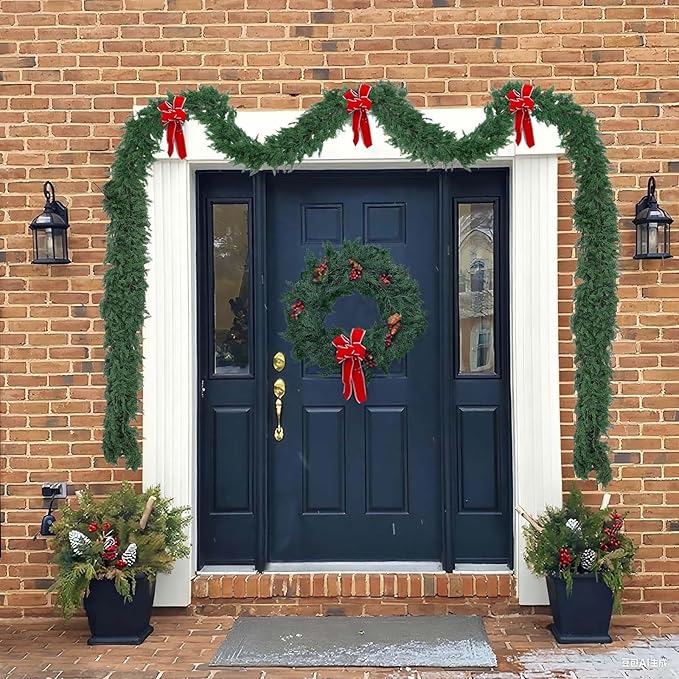 Hananona 9 FT Artificial Cedar Garlands, Real Touch Winter Cedar Pine Garland, Green Artificial Greenery Garland for Table, Mantle, Wall, Indoor, Outdoor Christmas Decorations (1, 9 FT)