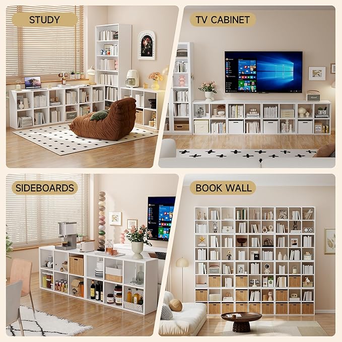 6 Cube Storage Organizer, Black Bookshelf with Storage, 2 Tier Storage Cubes,Freestanding Storage Organizer with Shelves for Living Room, Study