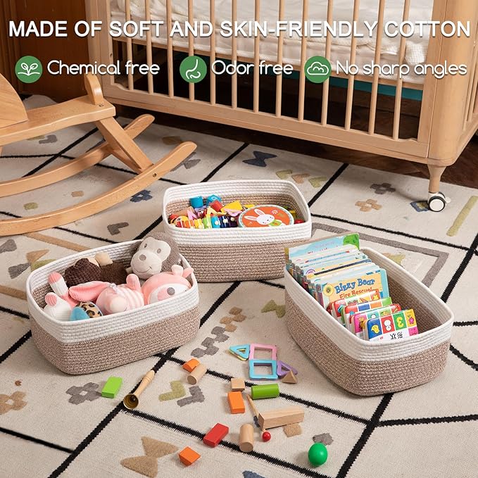 Storage Baskets for Organizing 3 Pack, Woven Baskets for Shelves, Closet Organizer Bins Empty Gift Basket Toy Storage for Toys, Books, Towels, Clothes, 15"x11.42"x6.7", Yellow