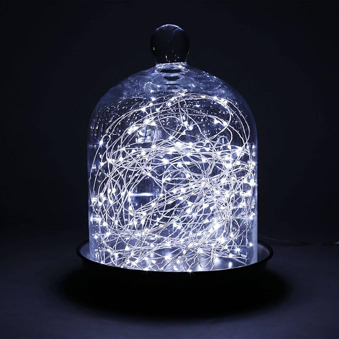 2 x20LEDs Fairy Lights Battery Operated, Silver Wire 2 Mode Chains String Lights for Bedroom Christmas Party Decoration (Cool White, 6.6)