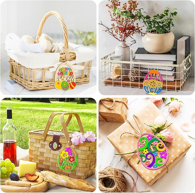 36PCS Wooden Easter Ornaments to Paint, 6 Styles DIY Blank Unfinished Wood Egg Cutouts Ornament for Crafts Hanging Decorations Happy Easter Hallow Egg Rabbit Bunny Butterfly Flower Hen