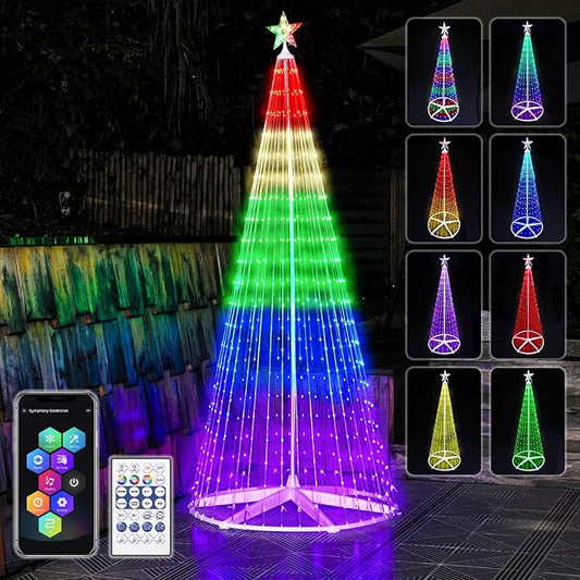 6ft Outdoor Christmas Cone Tree Lights with 370 Smart LED Lights & Star Topper Remote & APP Control Color Changing Timer & Music Sync Weatherproof Artificial Xmas Decoration for Yard, Garden, Patio