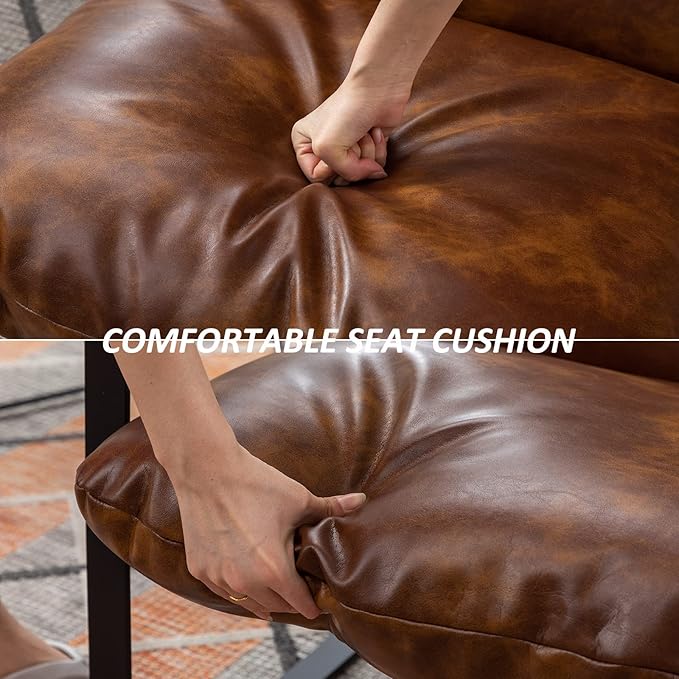 DUOMAY Mid-Century Accent Chair Armchair, Comfy PU Leather Leisure Chair Lazy Chair with Metal Leg for Living Room Bedroom Office Apartment, Brown
