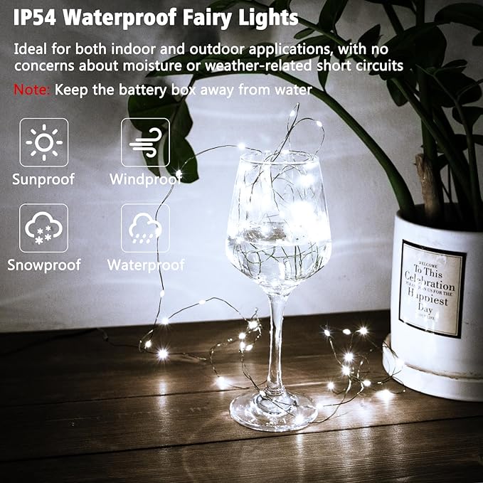 2 Pack Christmas Fairy Lights Battery Operated, 16.4FT 50 LED Dark Green Wire Micro Starry Twinkle Light with Auto Timer Waterproof, Indoor String Lights for Indoor Outdoor Yard Decor (Cool White)
