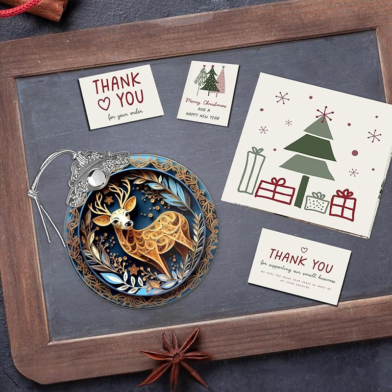 2025 Christmas Ornament, Stained Glass Effections, Christmas Tree 4 Inch Acrylic Ornament Art, White Elephant Gifts Car Interiors Decors, Christmas Decor (Quilling Deer)